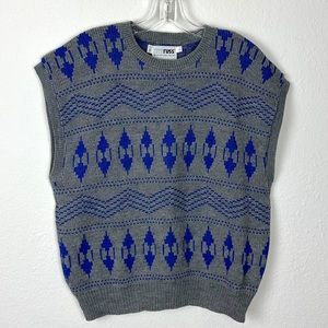 RUSS - Vintage Gray and Blue Patterned Sweater - L